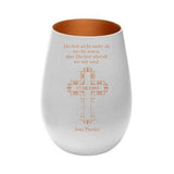 Du bist nicht mehr da wo du warst, aber Du bist überall wo wir sind + Motiv Kreuz  - Windlicht weiss-bronze mit Gravur personalisierbar mit Name und Datum