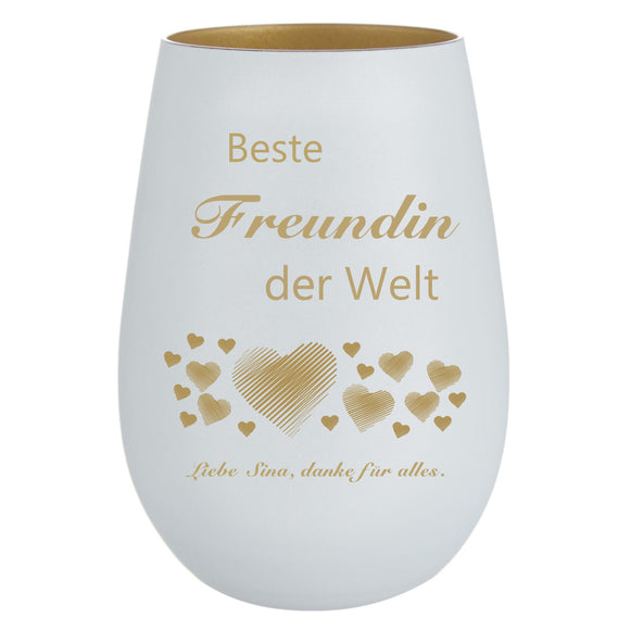 Beste Freundin der Welt  - Windlicht weiß-gold mit Gravur personalisierbar