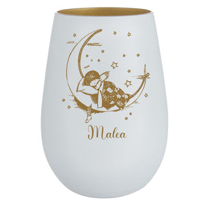 Schlafendes Kind Mond Sterne - Nachtlicht Windlicht mit Gravur mit Name personalisierbar