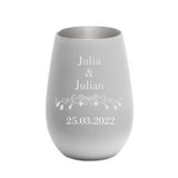 Schönes Geschenk mit Namen und Datum graviert - Windlicht Glas weiss-gold oder weiß-silber