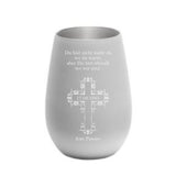 Du bist nicht mehr da wo du warst, aber Du bist überall wo wir sind + Motiv Kreuz  - Windlicht weiss-silber mit Gravur personalisierbar mit Name und Datum