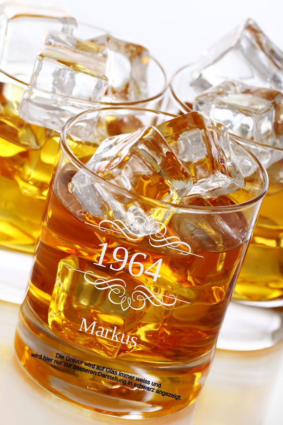 graviertes Whiskyglas personalisiert mit Jahrgang und Name